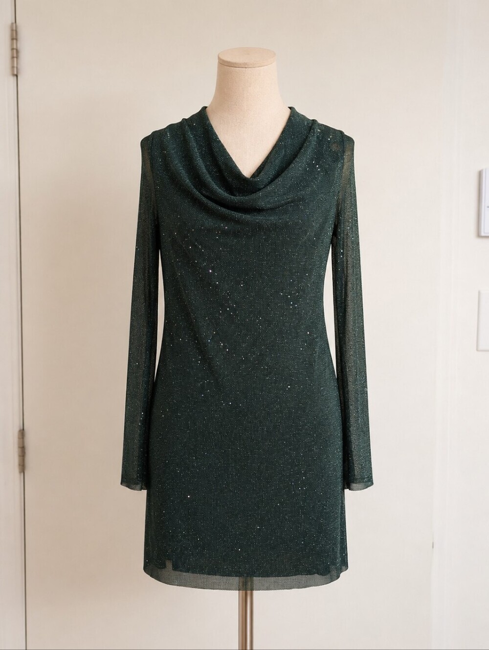 Sparkly Forest Green Cowl Back Mini Dress XL